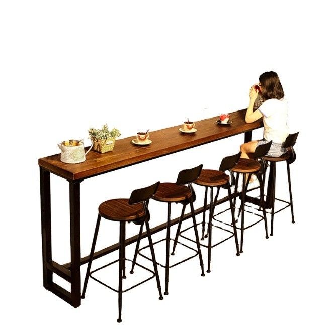 Home Bar Rustic Metal Frame Dining Tables High Rectangular Wood Kitchen Bar Table Stool