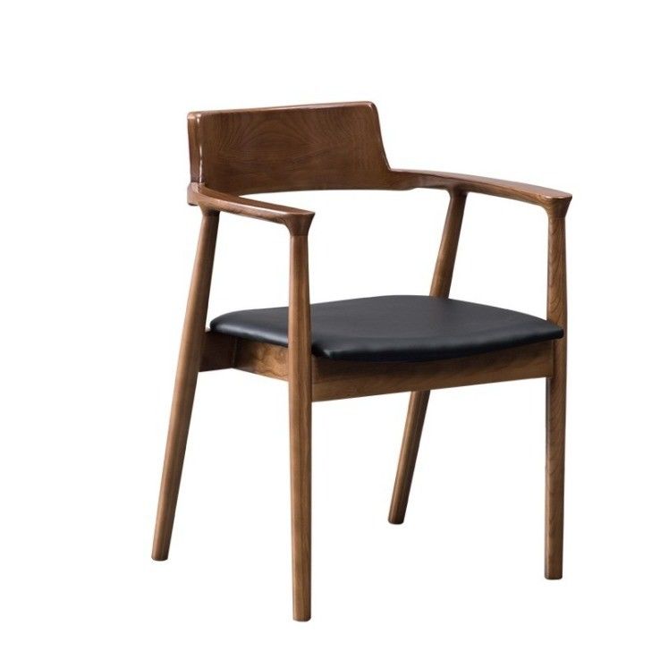 Dining Room and Living Room Contemporary Walnut Colour Wood Armrest Dining Chair with Fabric Leather Seat