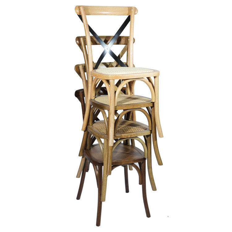 Customized Designs Nordic Modern Rattan Cross Back Stackable Solid Wood Banquet Wedding Wooden Chair OEM Service Accepted