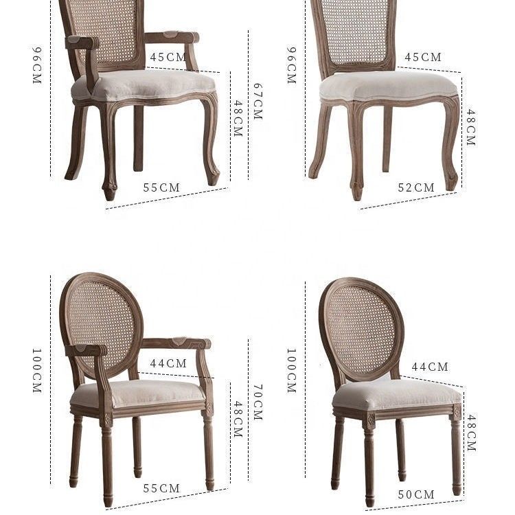 Antique Design Europe Vantage Indoor Solid Wood Round Cane Rattan Back Dining Chair for Traditional Style in Europe
