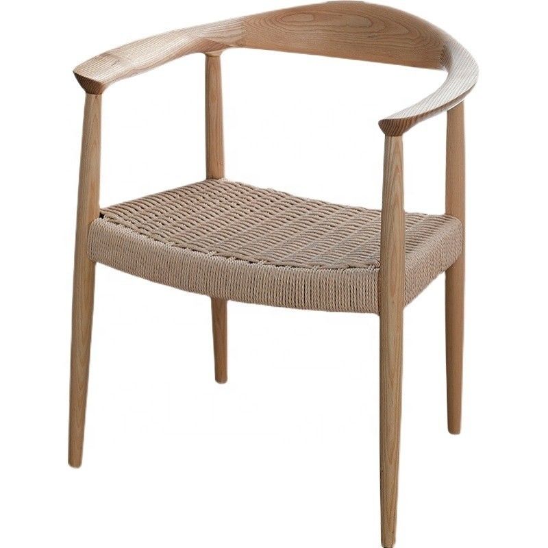 Study Desk and Cafe Chair Modern Nordic Leisure Style Solid Ash Wood Dining Chair with Craft Paper Rope Woven Cushion