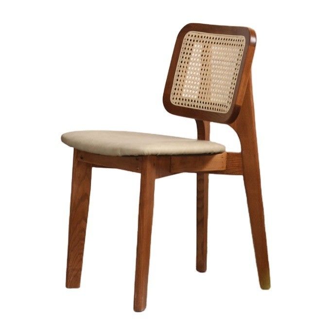 Classical Practical Home Furniture Solid Wood Dining Chair with Rattan Design and Upholstered Seat