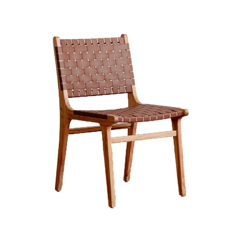 Hotel Nordic Design Solid Ash Wood Horse Saddle Leather Woven Seat Stackable Dining Chair for Modern Cafe and Restaurant