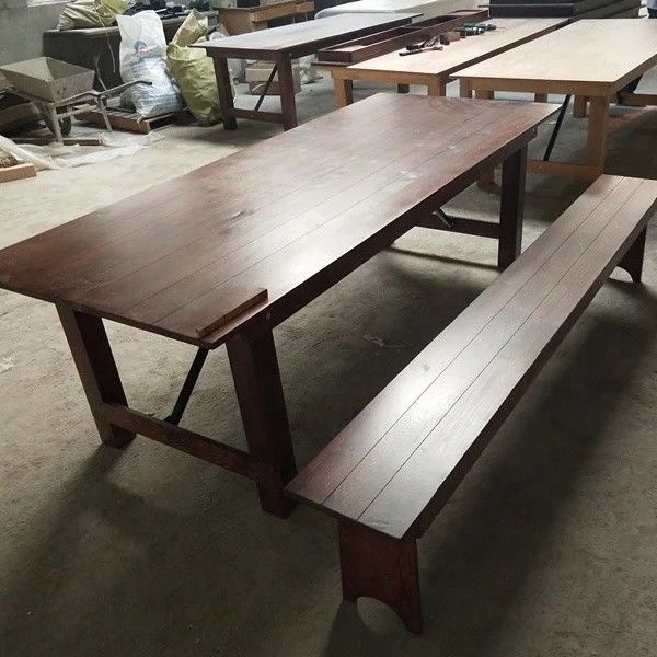 Wholesales Banquet Hotel Home Foldable Solid Pine Wood Farm Table and Bench in Luxury Classic Style with Mail Packing Y