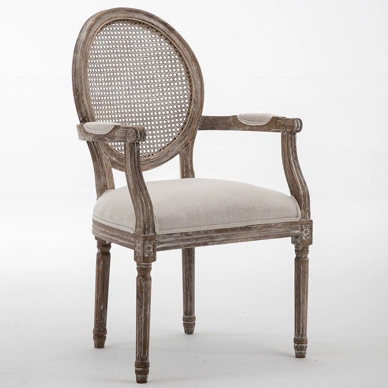 Modern Design Style Nitrolacquer Finish French Vintage Style Customized Wood Dining Fabric Louis Armrest Chair for Event