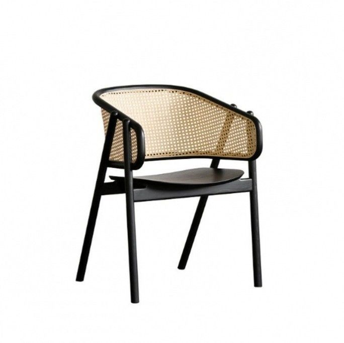 Design Wood Rattan Dining Chair Cane Rattan Arm Chair with 100KG Weight Limit and Mail Packing