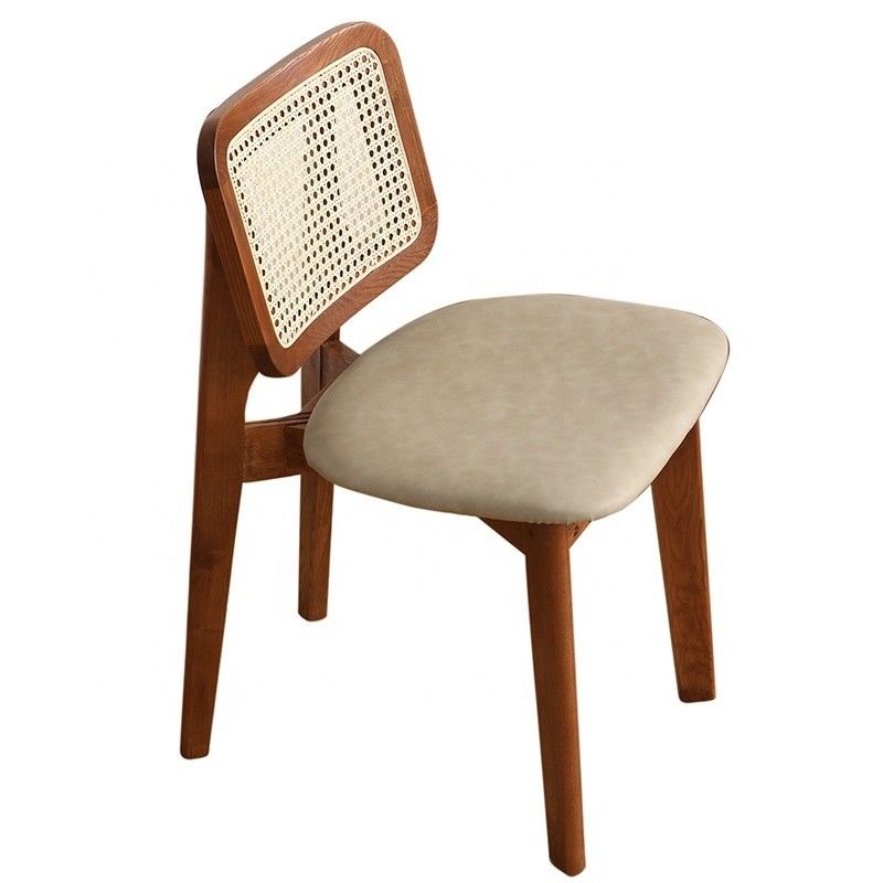 Create a Luxurious Dining Experience with Nordic Light Luxury Solid Wood Rattan Back Leather Chair
