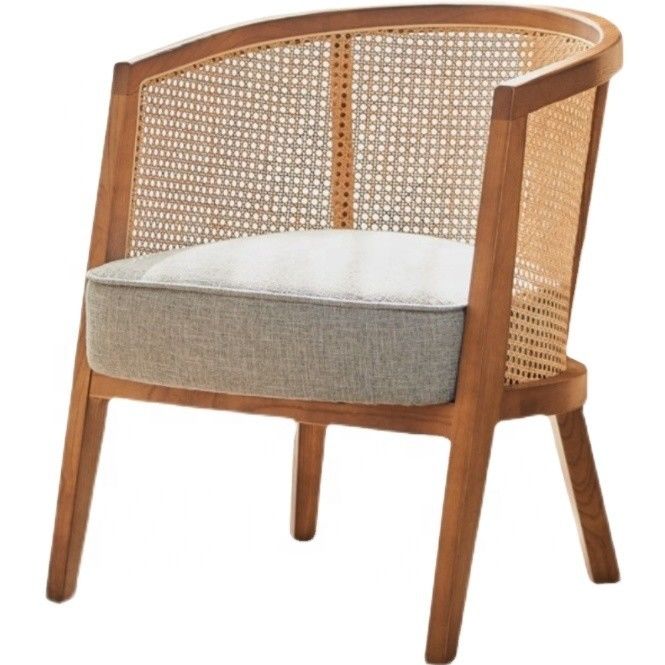 Outdoor Furniture Modern Nordic French Solid Wood Frame Rattan Leisure Chair with Curved Backrest Design and Customized Colour