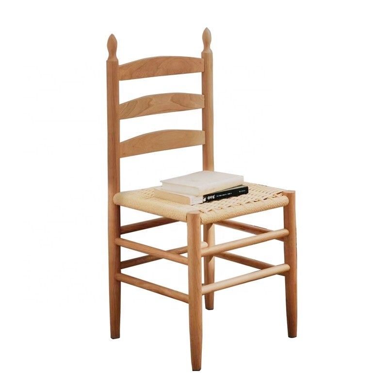 NO Folded Bent Backrest Dining Chair with Handmade Solid Wood and Rope Woven Cushion OEM Service Accepted