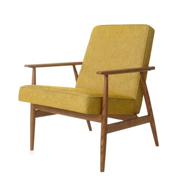 Living Room Chair European Dining Simple Designs Classic Lounge Wood Chairs with Vintage Fabric Armrest and Cushion Seat