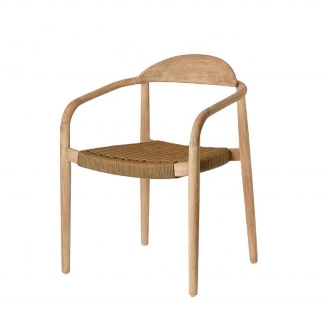 Best Sale Modern Living Room Armrest Wood Dining Rope Chair with Armrest and Mail Packing