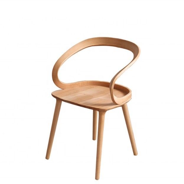 Modern Dining Room Beech Solid Wood Coffee Bending Chair with Curved Backrest and Nordic Style