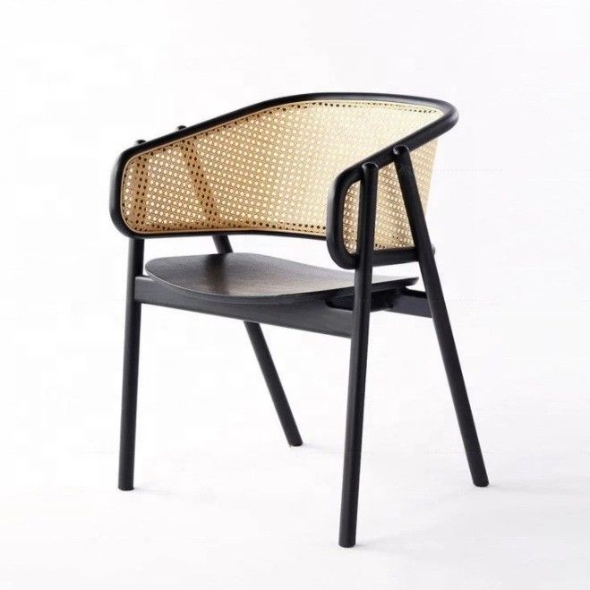 School Nordic Wood Cane Wicker Rattan Back Dining Chair Living Room Black Rattan Dining Relax Cane Chair
