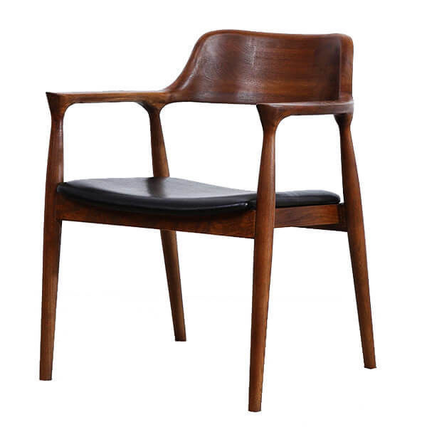 Solid Wood Nordic Classy Antique Restaurant Low Armchairs Woven Leather Dining Chairs for Sophisticated Dining Room