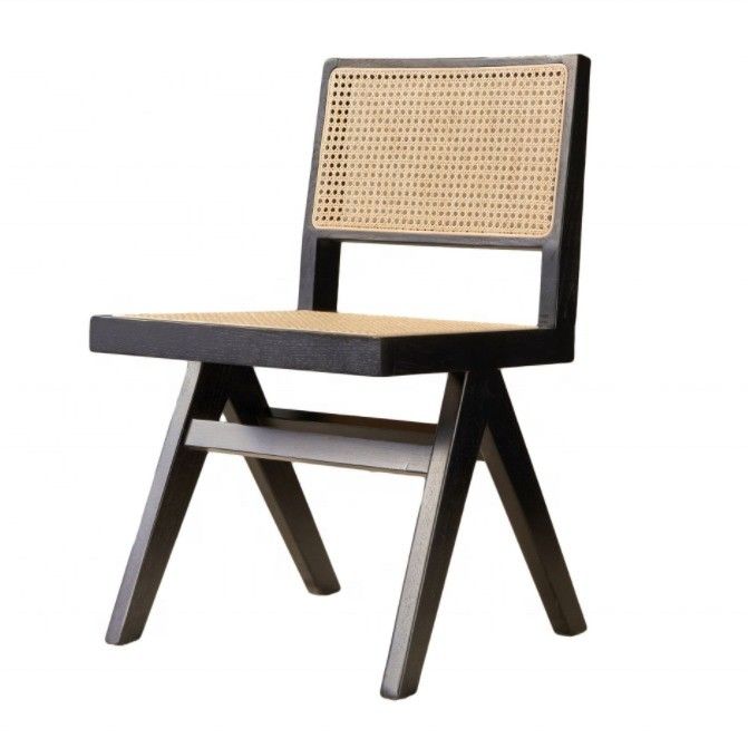 Modern Design Adjustable Height Rattan Armless Dining Chair with Solid Wood Seat and Back