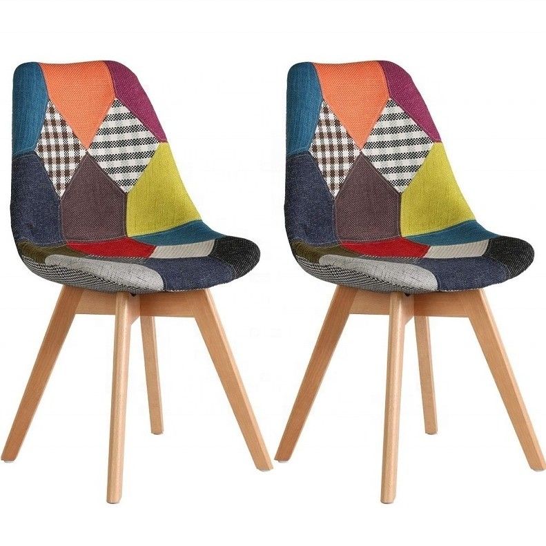 Without Folded Fabric Linen Reception Chairs With Backrest Soft Cushion Tulip Patchwork Scandinavian Chair for Kitchen