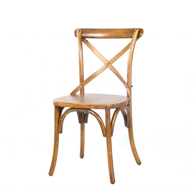 Elegant Design Ice Cream Color Wooden Stackable Cross Back Vintage Dining Room Chair for Wooden