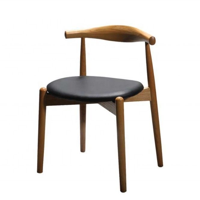 Wooden Leg Luxury Japanese Style Dining Chair with Modern PU Leather Upholstered Seat and Classic Wood