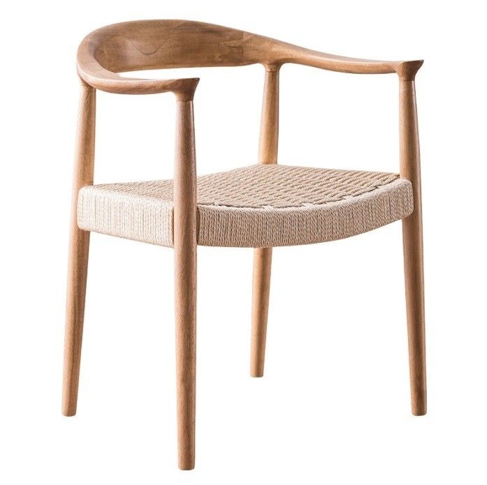 Woven Cord Seat Nordic Armchair for Living Room Meeting Room W59*D47*H73CM Lacquered Finish Modern Wood
