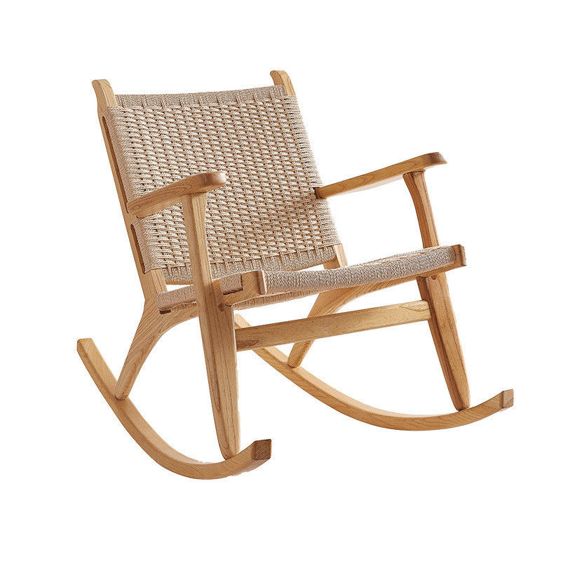 Add a Touch of Elegance to Your Outdoor Lounge with Vintage Woven Rope Solid Wood Rocking Chair