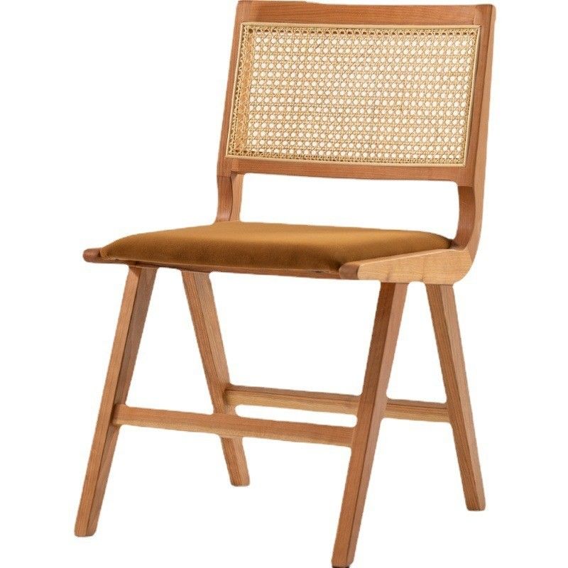 Home Furniture Lacquered Finish Solid Wood Dining Chair With Cushion And Natural Rattan Backrest For Modern Design Furniture