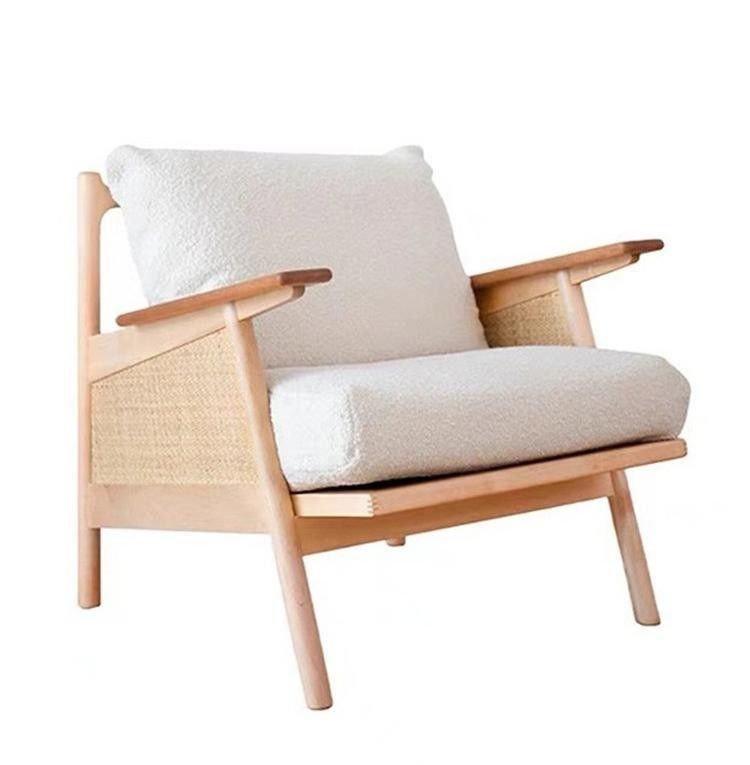 Home Furniture General Nordic Lounge Wood Sofa Chair with Down Feather Cushion Natural Woven Rattan Solid Wood Chair