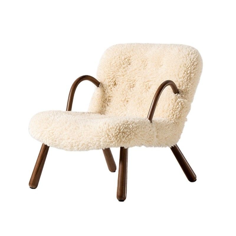 Armrest Nordic Lounge Wood Sofa Leisure Chair Solid Wood Artificial Lamb Wool Sofa Chair With Armrest Customized Designs