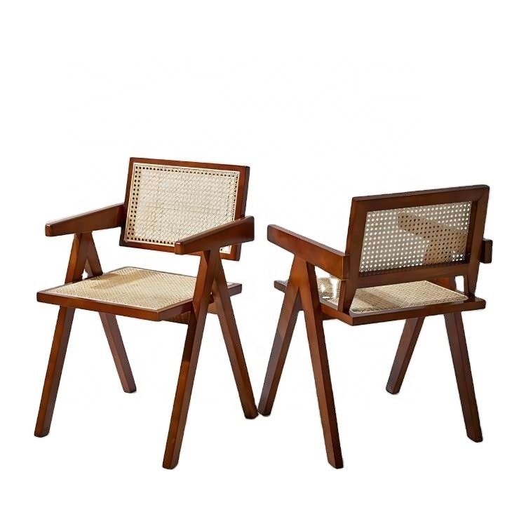 Nature Color Modern Solid Wood Rattan Dining Arm Chair with Modern Design