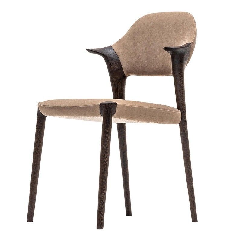 Upgrade Your Dining Space with Italian Modern Solid Wood Dining Chair Armrests in Black/Brown Leather or Deerskin Velvet