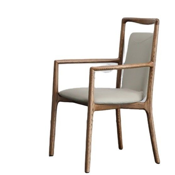 Home Furniture General Italian Design Modern Solid Wood PU Leather Dining Room Restaurant Chair with Armrest
