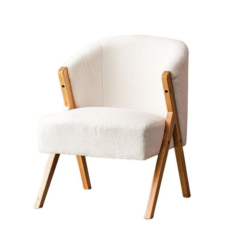 Wood Lamb Wool Dining Chairs in Modern Nordic Style W60*D68*H77CM Perfect for Living Room Nail Salon and Dining Room