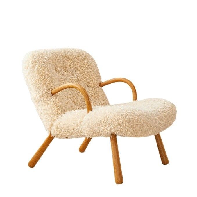 Nordic Special Modern Design Solid Wood Ash Frame Material Lamb Wool Upholstery Leisure Living Room Chair for Bedroom
