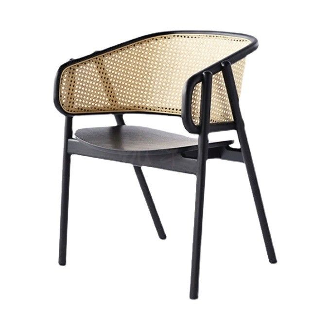 Sturdy Nitrolacquer Finish Japanese Design Solid Wood Rattan Dining Chairs for Restaurants and Dining Rooms 2023