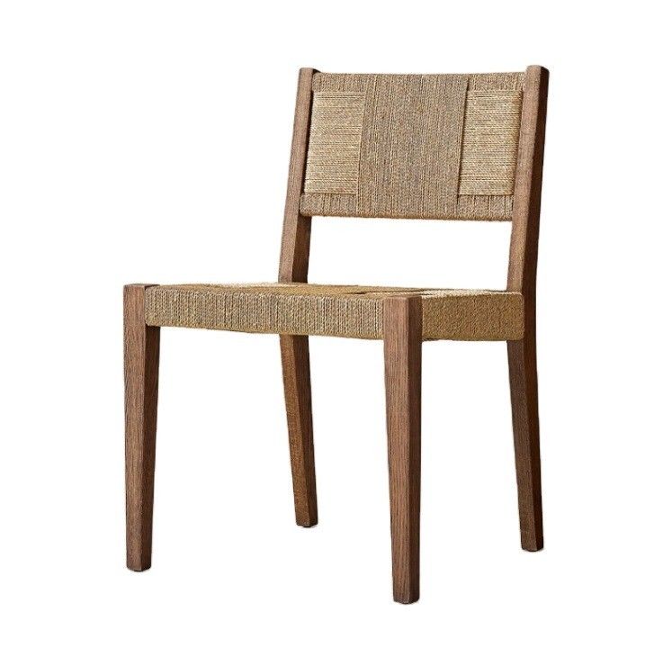 Natural Finish Nitrolacquer Solid Wood Woven Cord Oak Dining Chair for Modern Japanese Design Restaurant or Armrest
