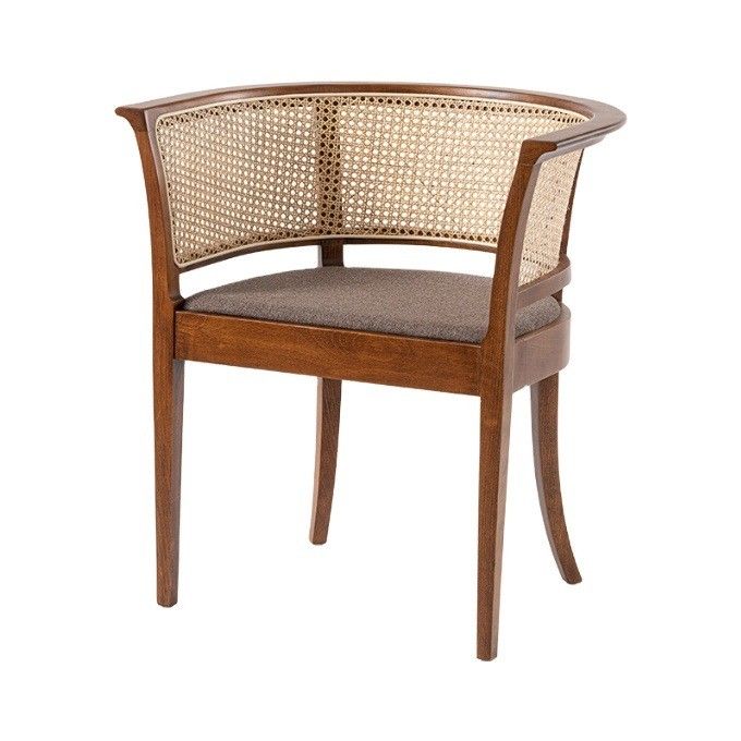 Simple Armchair Dining Chair With Modern Design And Natural Color Wood And Rattan Material For Office And Restaurant