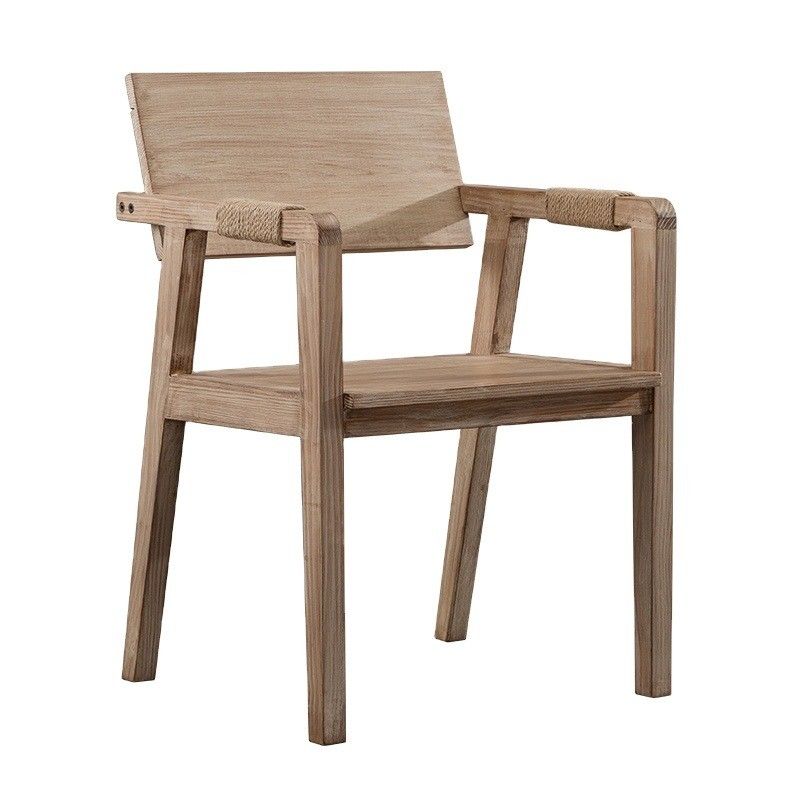 Living Room Furniture Dining Chair Japanese Design Modern Solid Wood Restaurant Chair with Armrest and Rubber Wood Cover Material