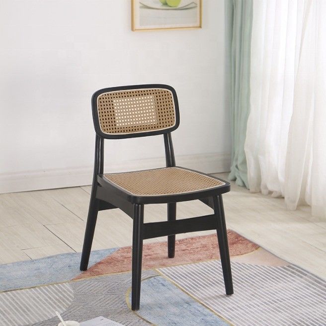 Foldable Rattan Chair NO Folded Simple Style Rattan Mesh Backrest Wood Dining Chair Rattan Wicker Chairs