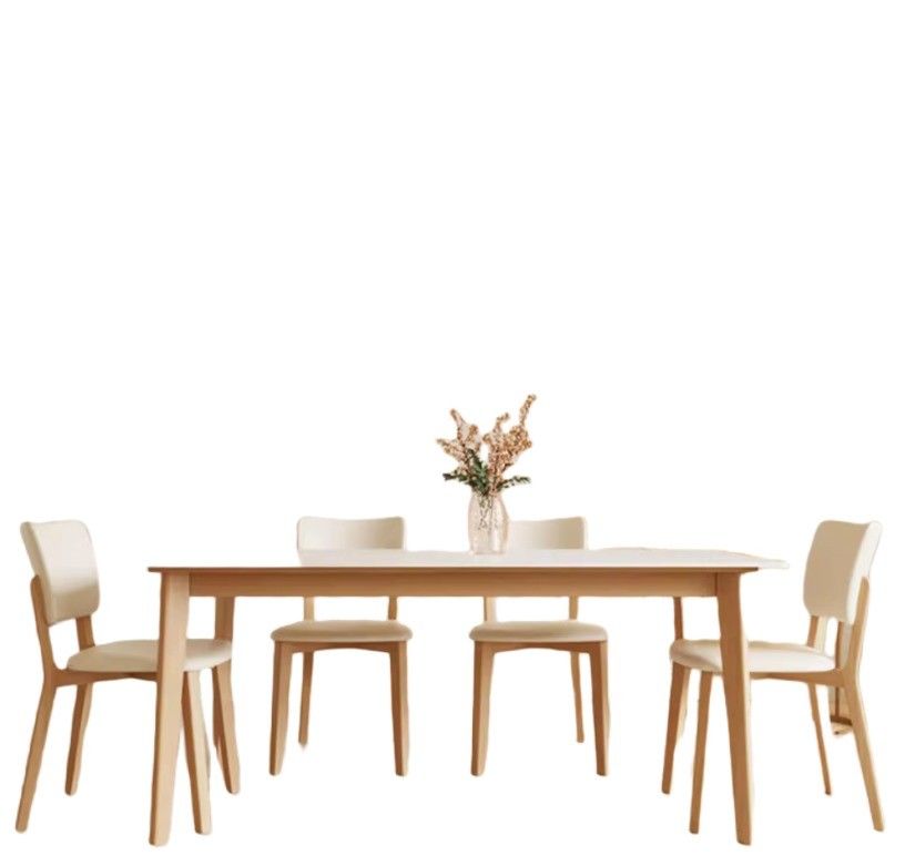 Modern Nordic Design Solid Wood Dining Table Set with Black/White PU Leather Chairs and Nordic Style