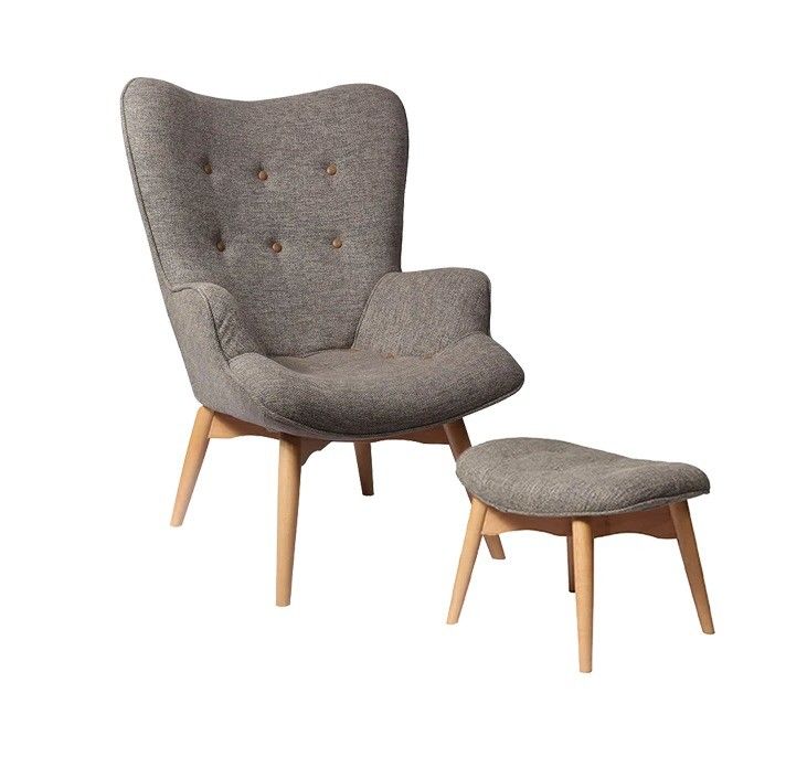 Wood Chairs Sofa Upholstered Chair Modern Solid Wood Leisure Lounge Chair with Stool Living Room Furniture