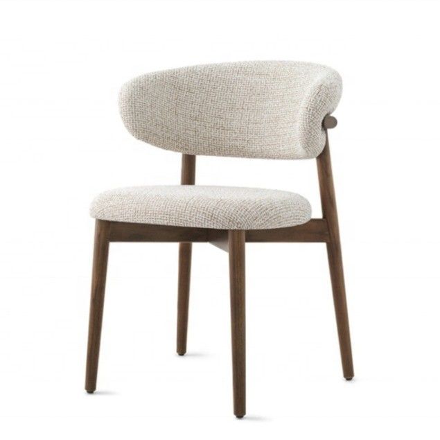 Dining Room Furniture Customized Color Traditional Design Walnut Wood Chair with White Linen Fabric and Curved Backrest