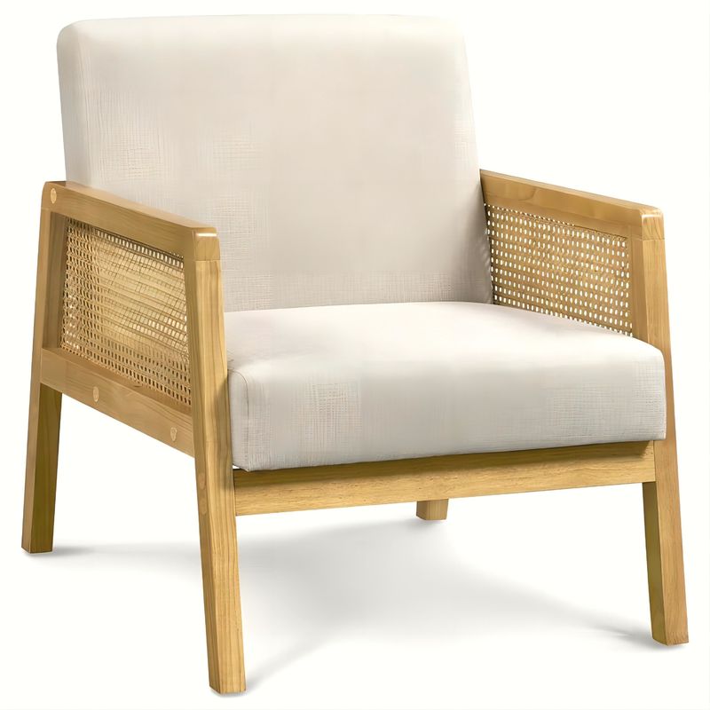 Modern Living Room Luxury Armchair Furniture Wooden Sofa Chair with Luxury Fabric Velvet and Rattan in Popular Nature Color