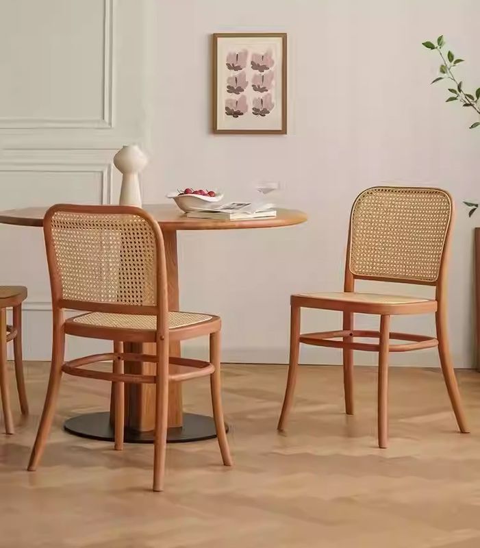 Durable Solid Wood Rattan Back Dining Chair for Dining Room Furniture W47.4CM*D44.6CM*H83.5CM