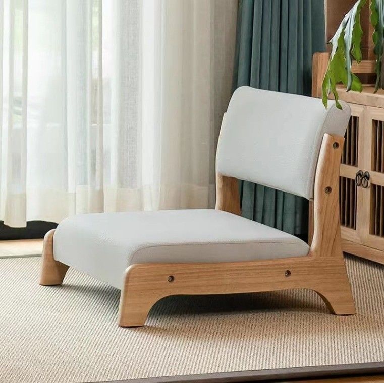 Mail Packing Japanese Style Tatami Wood Legless Floor Tea Chair Solid Wood with Back Support