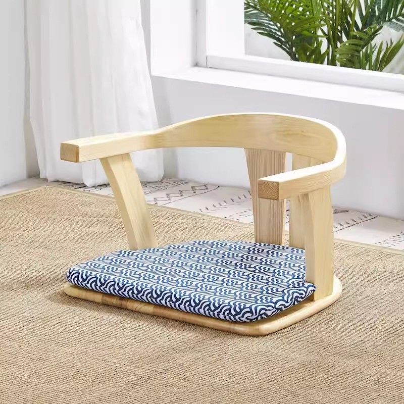 Solid Wood Living Room Furniture Japanese Tatami Floor Chair with Back Support and No Backrest
