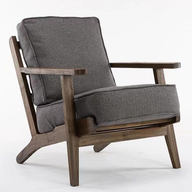 Fabric Upholstered Solid Wood Chair Nitrolacquer Finish Leisure Lounge Chair for Living Room