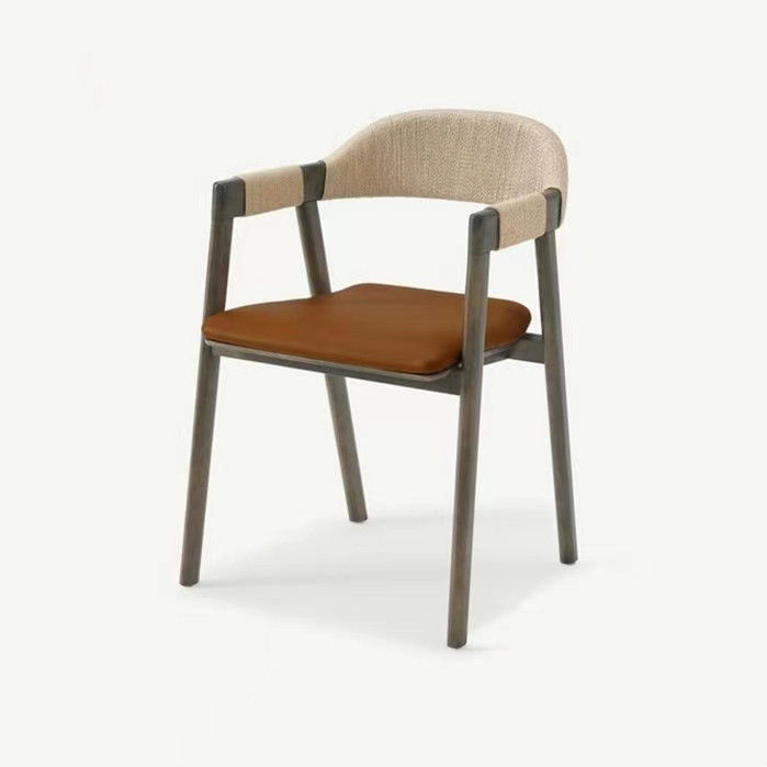 Office Building Dining Room Chair with Woven Cord and Lacquered Finish in Vintage Wooden Design