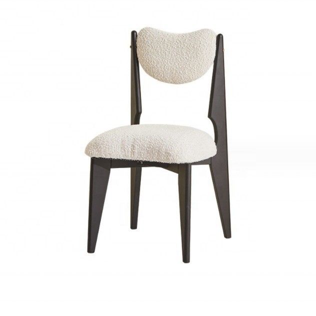 Morden Style Bedroom Wood Dining Chair with Customized Color and Black Legs in White Velvet