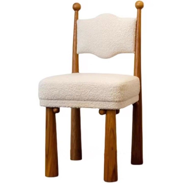 French Nordic Design Modern Solid Wood One Seat Lamb Wool Dining Room Wooden Chairs