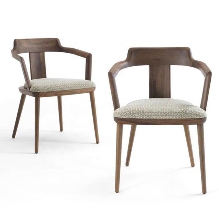 Indoor Canteen Dining Chair in Solid Wood with Seat Cushion and Modern Design Walnut Color Armchair