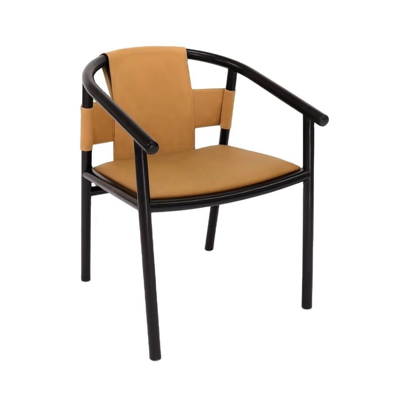 Modern Design Style Wood Frame Brown Saddle Leather Dining Room Furniture Leisure Lounge Accent Arm Chairs